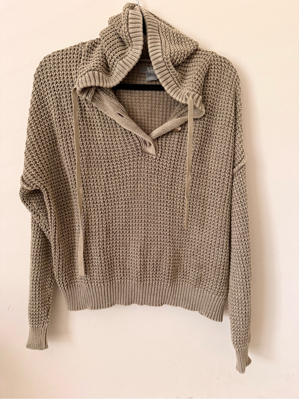 Others Follow Taupe Waffle-Knit Hooded Sweater